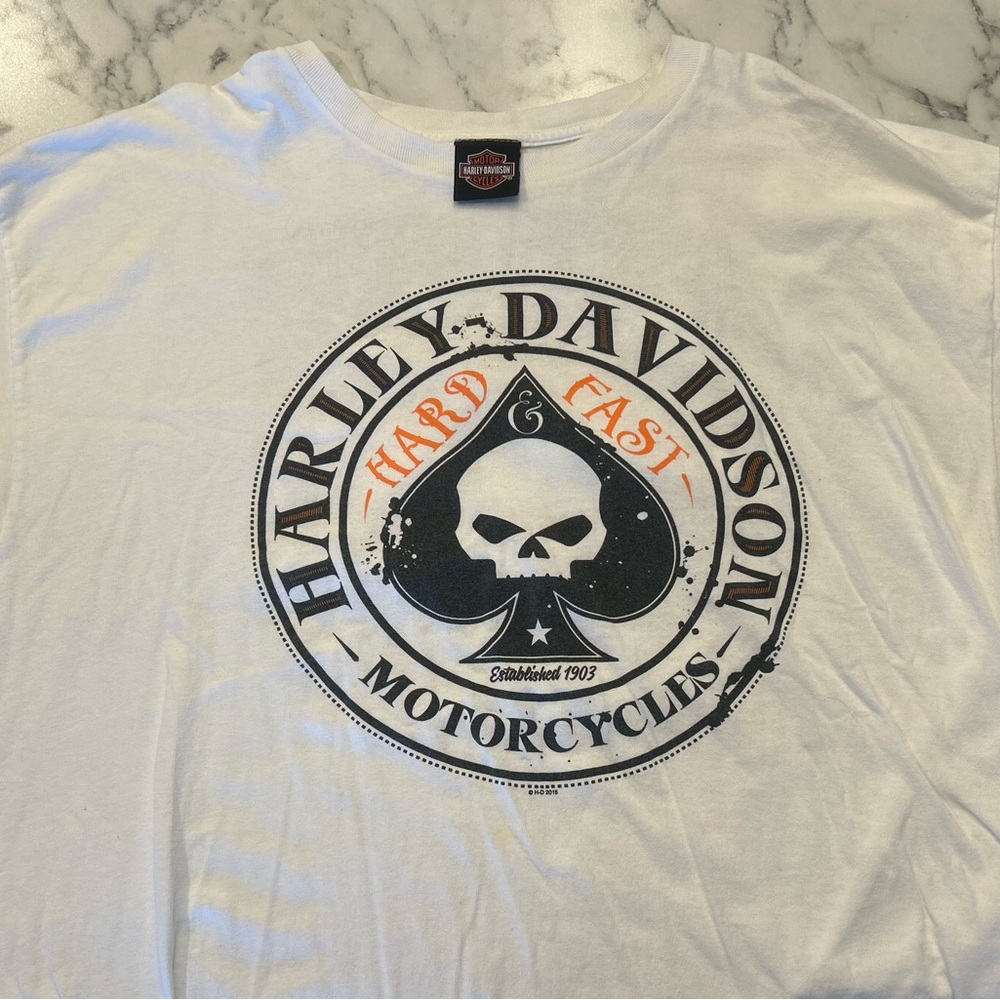 Harley-Davidson White Tee with Black and Orange Logo